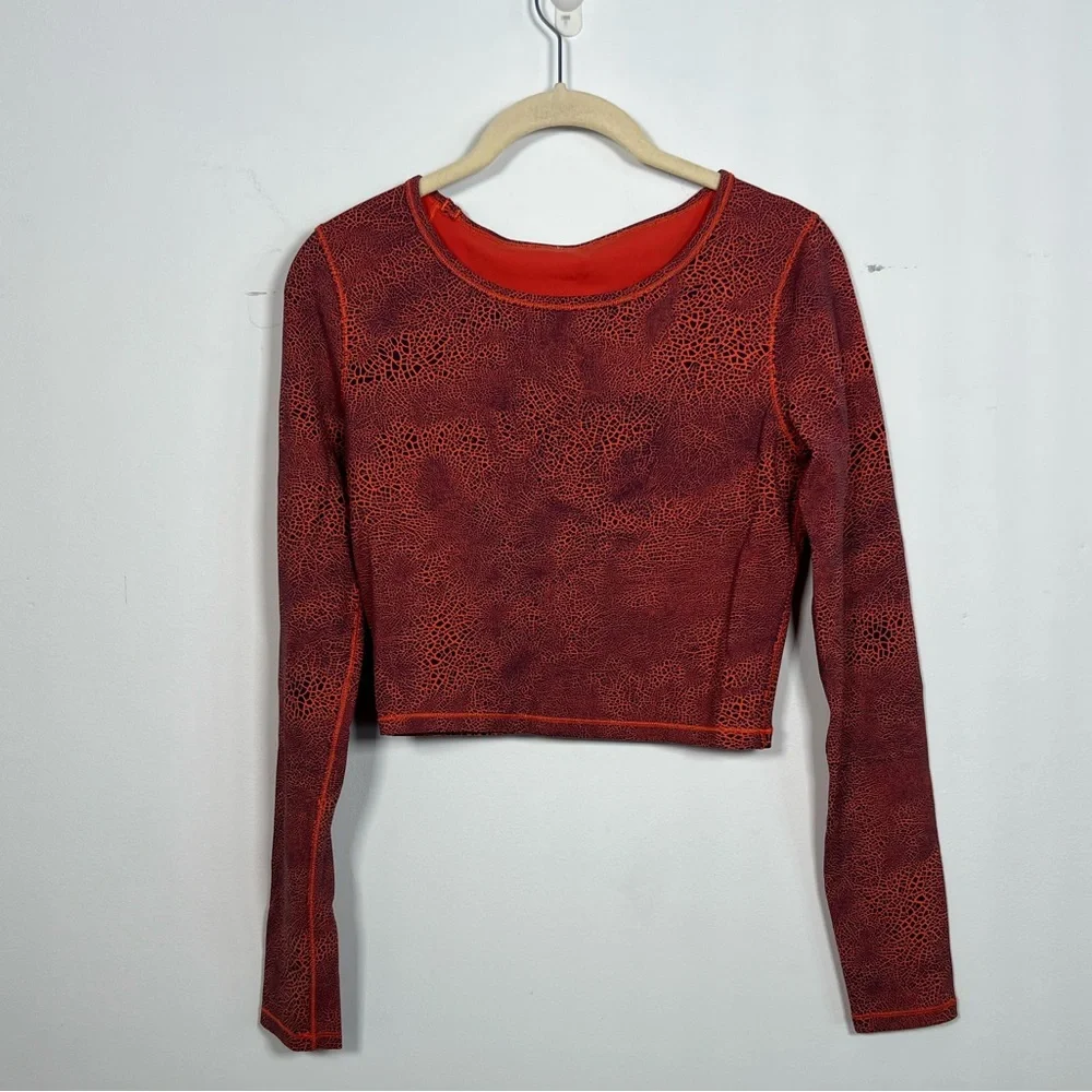 Lululemon Wunder Train Cropped Long Sleeve Shirt - Crackle Glaze Vintage Red